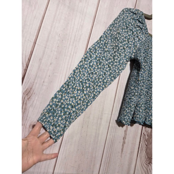 Art Class Girls Teal Floral Smocked Square Neck Long Sleeve Top XXL 18 20 - Picture 4 of 8